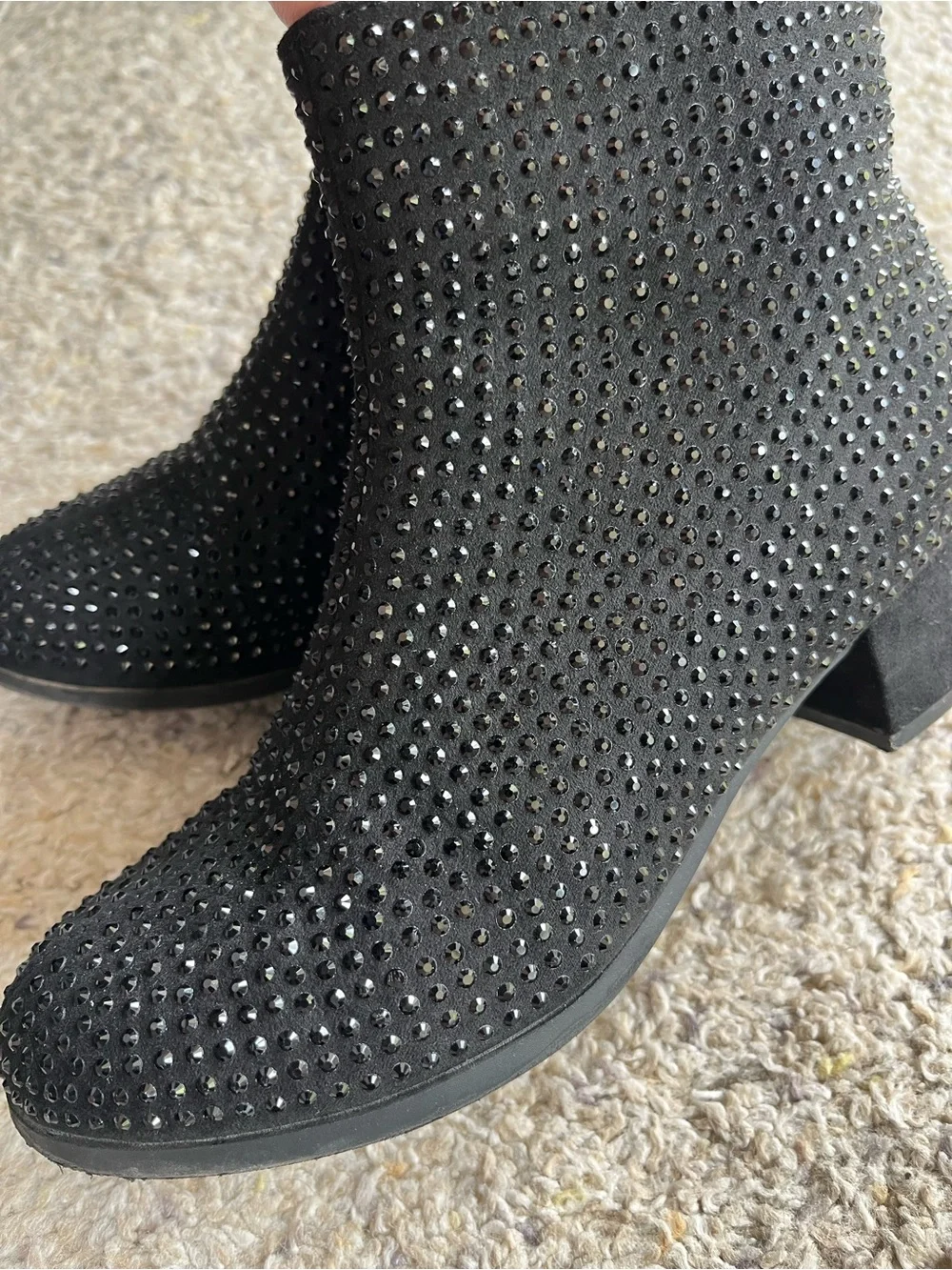 Girls Gita Black Rhinestone Ankle Boots - Size 1